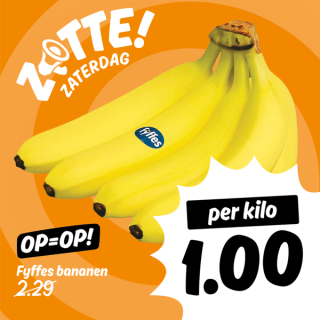 1 brood voor €1 en 1 kilo bananen voor €1 bij Poiesz