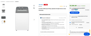 Lavadora Whirlpool 18Kg por $7,290 | Oferta Walmart