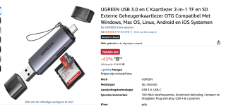 UGREEN USB 3.0 en C Kaartlezer 2-in-1 voor €8,54 bij Amazon