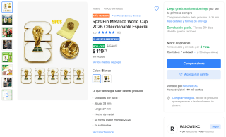 Pines Metálicos Mundial 2026 por $120 | Oferta Mercado Libre