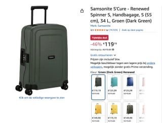 Samsonite Handbagage Koffer / Trolley 55x40x20 cm S'Cure voor €119,19 bij Amazon