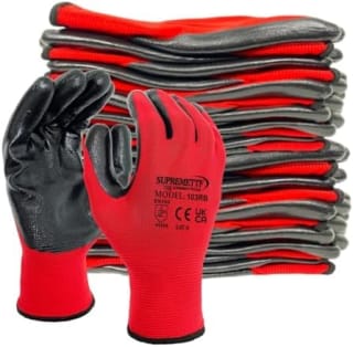 Supreme TTF 24 Pairs nitrile-coated red nylon work gloves (Large) for £12.80