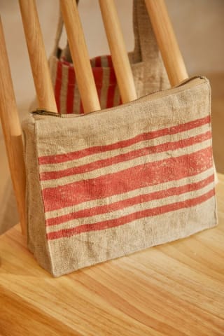Calma House Neceser de lino estampado a rayas rojas Lili por 7.99€