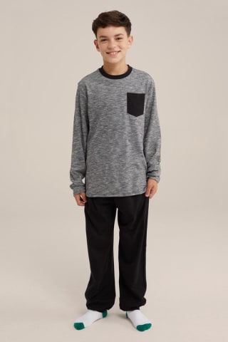 WE Fashion pyjamaset zwart/grijsmelange voor €11 bij Bol