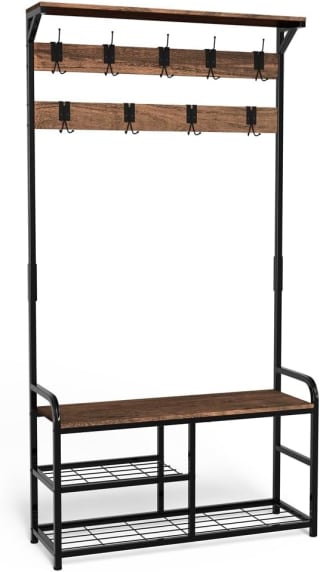 VOUNOT Perchero de pie con zapatero 185x85x33cm por 29,99€ en Amazon