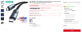 Cable USB4 SAMZHE (USB-C a USB-C) 1m por $35 en AliExpress