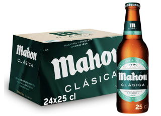 Mahou Clásica Cerveza Dorada Lager Pack de 24 botellas de 25cl por 9,49€