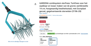 GARDENA Combisystem sterfrees schoffel voor €36,99 bij Amazon