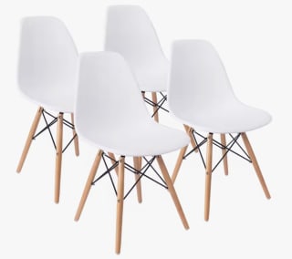 Pack de 4 sillas Dinamarca Estilo nórdico Patas de Madera blanco o negro por 40,36€