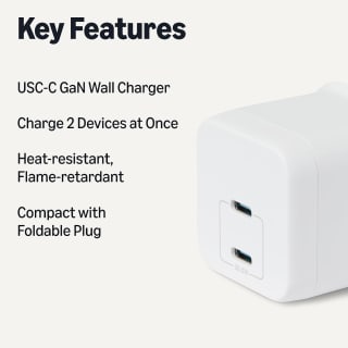 Amazon Basics Fast Charging USB C Nano GaN Wall Charger, 35W 2-Port for £8.21 at Ama