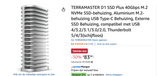 TERRAMASTER D1 SSD Plus 40Gbps M.2 NVMe SSD-behuizing