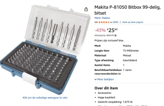 Makita P-81050 Bitset 99-dlg voor €25 bij Amazon