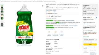 Axion Lavatrastes Líquido Limón 1.4 L por $36 en Amazon