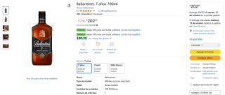 Whisky Ballantines 700ml por $203 | Oferta Amazon