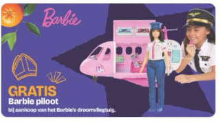 Gratis Barbie piloot bij aankoop van het Barbie droomvliegtuig bij Dreamland