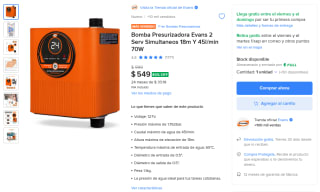 Bomba Presurizadora Evans 2 Serv por $549 en Mercado Libre