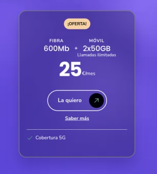 Finetwork Fibra 600Mb + 2 líneas MÓVIL 50GB ¡Llamadas ilimitadas! por solo 25€