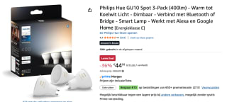 Philips Hue Spot - warm-tot koelwit licht - 3 pack - GU10 voor €44,99 bij Amazon
