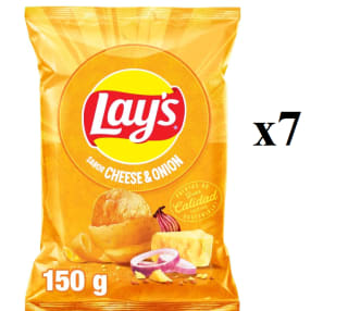 7 Bolsas de Lay’s Patatas Fritas sabor Queso y Cebolla 150gr por 13.59€