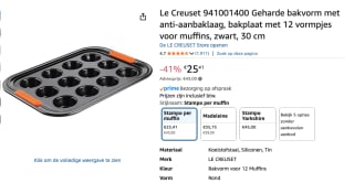 Le Creuset Anti-Aanbak Cupcake- en Muffinvorm voor €25,41 bij Amazon