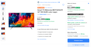 Smart TV Motorola 32" HD por $2,399 | Oferta Mercado Libre