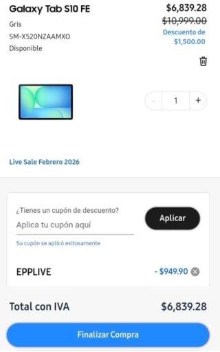 Samsung Galaxy Tab S10 FE por $6,839