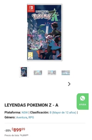 Pokémon Leyendas ZA Nintendo Switch por $900 | Game Planet