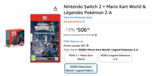Nintendo Switch 2 + Mario Kart World & Légendes Pokémon Z-A voor €€506.39 bij Amazon