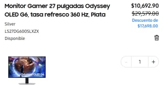 Monitor Samsung 27" Odyssey OLED G6 360 Hz por $10,692 | Tienda Santander