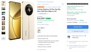 Realme 12 Plus 5G 12GB 256GB por $4,011 | Mercado Libre
