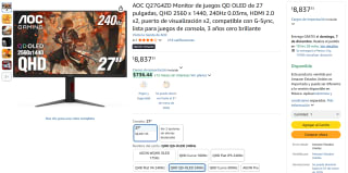 Monitor AOC Q27G4ZD 27" 240Hz por $7,732 | Amazon (Banorte MSI)