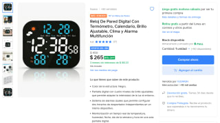 Reloj de pared digital multifunción (19.9 cm) por $265 en Mercado Libre