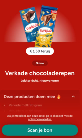 €1,50 cashback op Verkade chocoladerepen via Tikkie