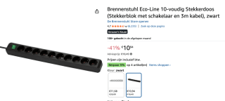 Eco-Line stekkerdoos met schakelaar 10-voudig voor €10,94 bij Amazon