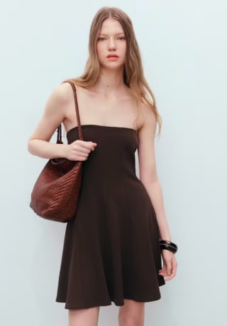 Mango Vestido Palabra de Honor Tablas Marrón por 4,99€