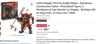 LEGO Ninjago The Fire Knight Robot voor €66,49 met Amazon prim