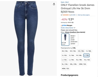 ONLROYAL High waist Skinny fit Jeans voor €17,99 bij Amazon