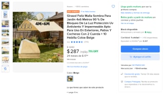 Malla Sombra 4x6m 90% Bloqueo Luz por $287 | Mercado Libre