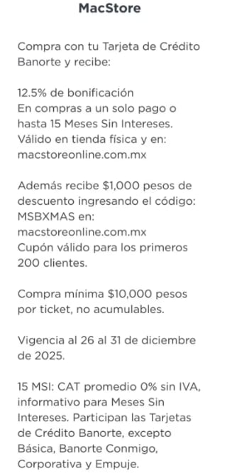 Cupón de $1,000 en MacStore y 12.5% de rebaja con Banorte