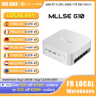 Mini PC Mllse G10 - Ryzen 7 H 255, 24 Go RAM LPDDR5, 1 To SSD à 385,68€