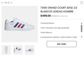 Tenis Grand Court Base 2.0 Adidas Hombre por $499 | Privalia
