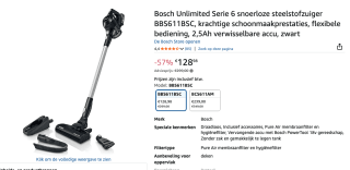 Bosch - Unlimited 6 - BBS611BSC - Steelstofzuiger voor €128,98 bij Amazon