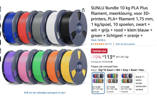 SUNLU Bundle 10 kg PLA Plus filament voor €113,89 bij Amazon