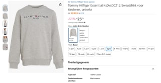 Tommy Hilfiger Essential sweatshirt voor €25,01 bij Amazon