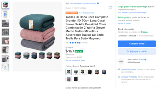 Toallas de baño 3 piezas (140×70cm) por $167 en Mercado Libre