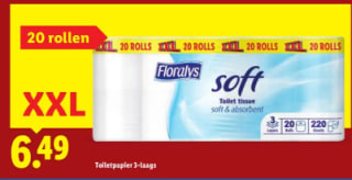 20 Rollen Floralys toiletpapier voor €6,49 bij de Lidl
