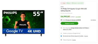 2 Pantallas Google TV Philips 55" por $8,480 | Bodega Aurrera (Banamex MSI)