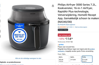 Philips Airfryer 3000 Series 7.2L, voor €114,99 bij Amazon