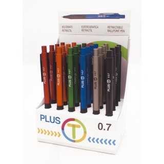 Plus Expositor de 24 bolígrafos retráctiles, 6 colores de carcasa, Tinta siempre azul