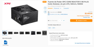 Fuente XPG CORE REACTOR II 80 PLUS Gold 1000W por $2,199 | CyberPuerta